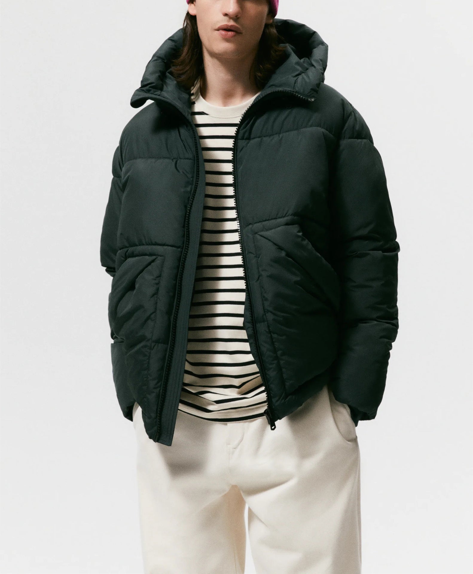 Herren gesteppte Winterjacke mit Kapuze und großzügigen Taschen Hedi-Mode