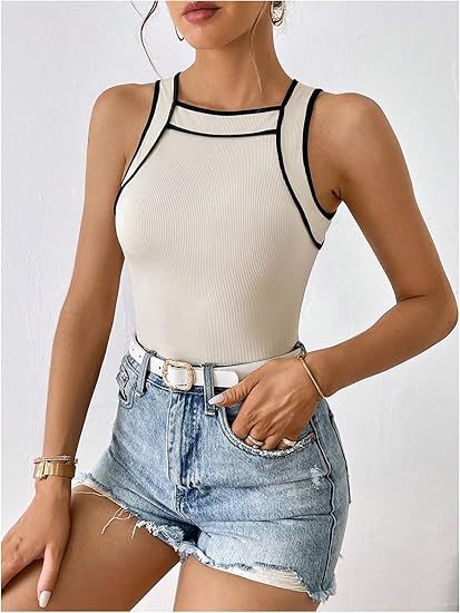 Damen sportliches Body mit kontrastierenden Trägern R&B