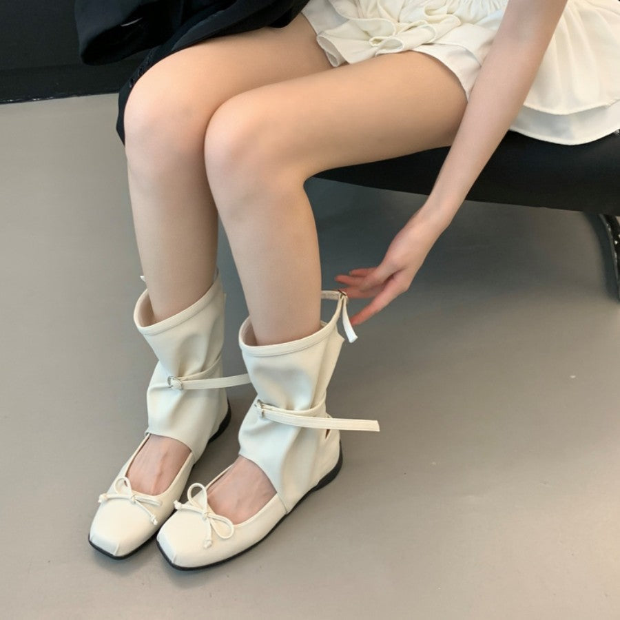 Damen modische Ballerinas mit elastischem Riemen und charmantem Schleifenakzent R&B