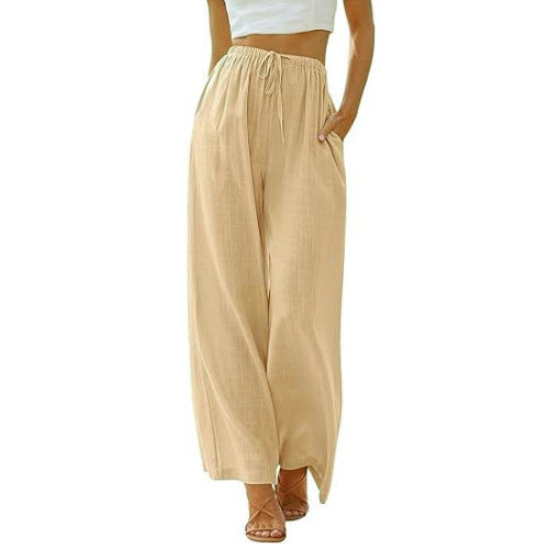 Damen nan weite Leinenhose mit elastischem Bund Kordel und Seitentaschen R&B