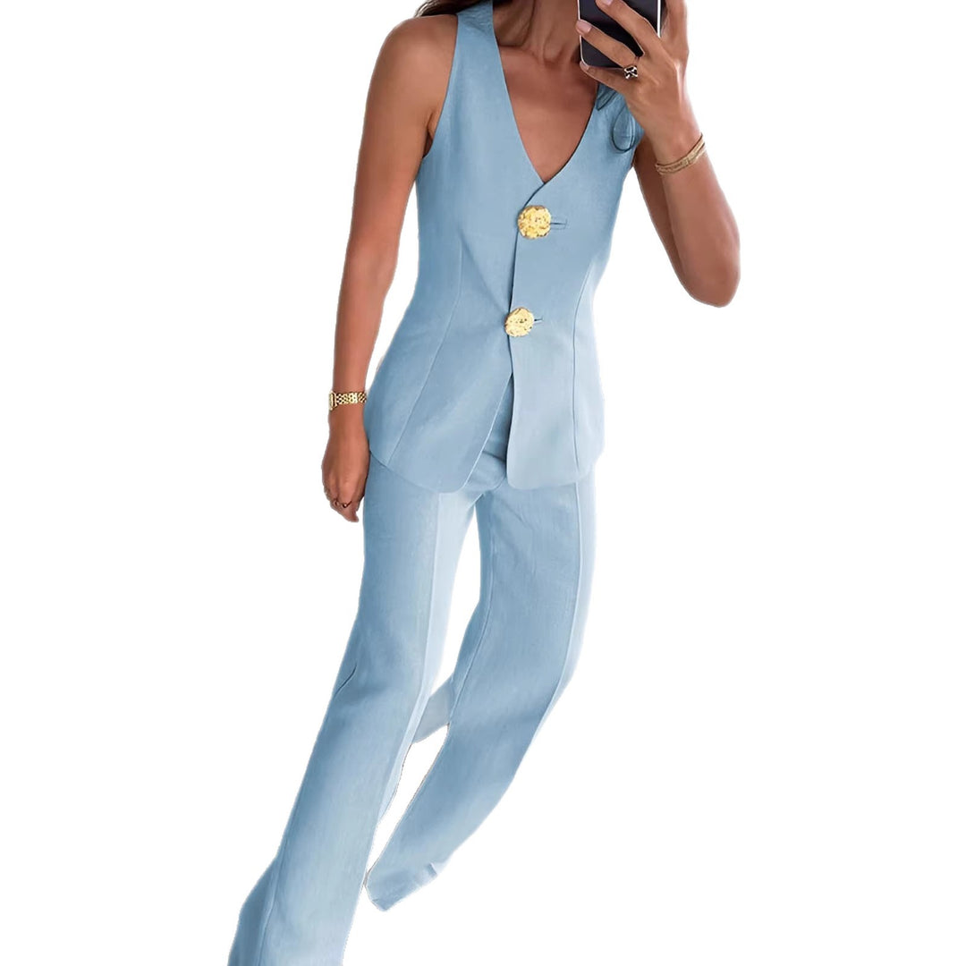 Damen elegantes Jumpsuit mit vordere Knopfleiste und weitem Bein R&B