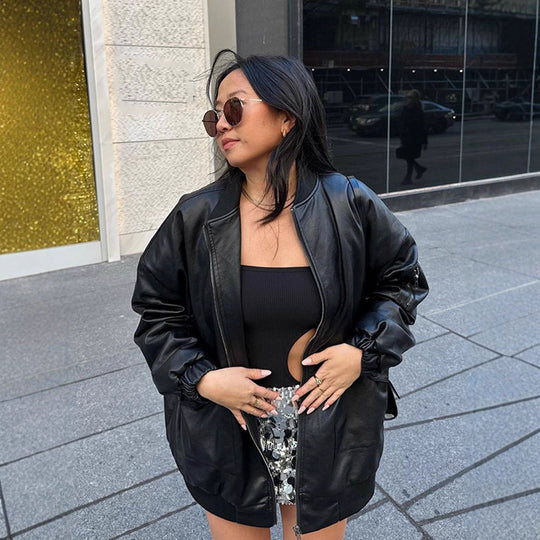 Damen Langarmjacke aus hochwertigem Kunstleder R&B