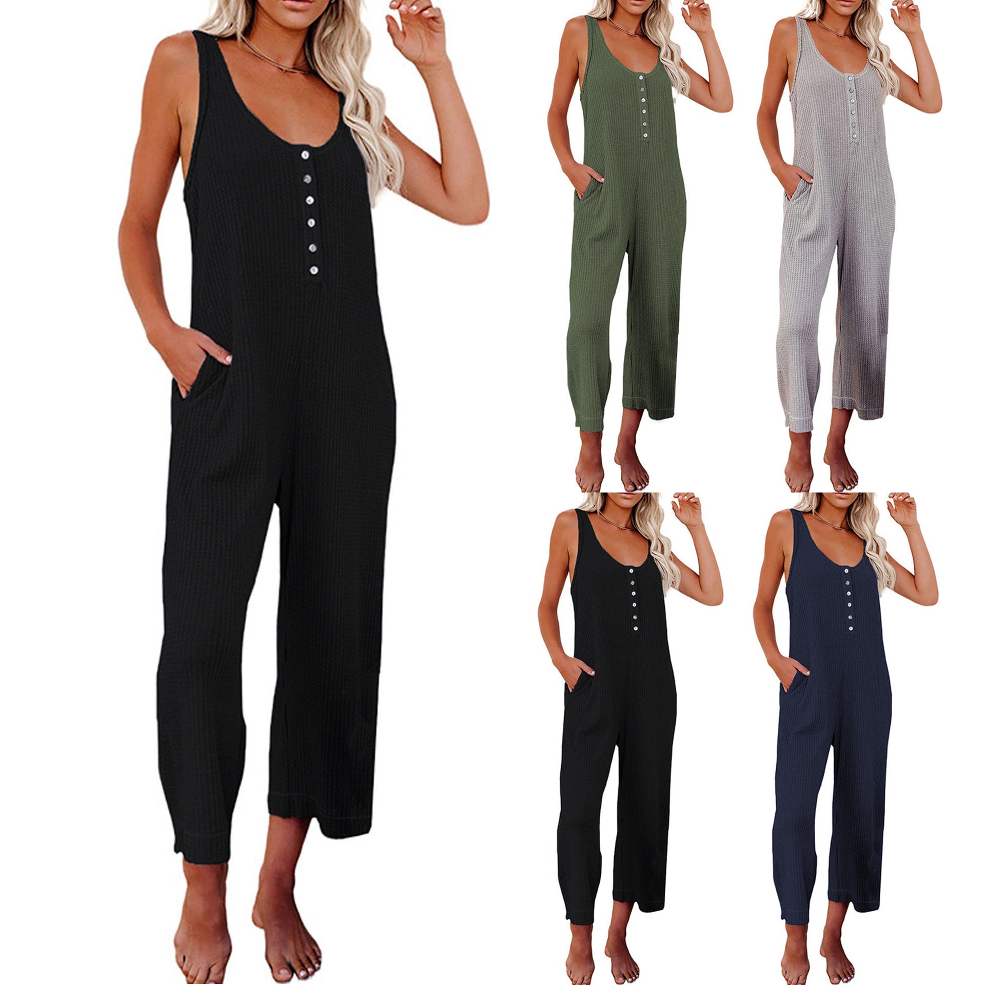 Damen Trägershortsanzug mit Knopfleiste und praktischen Taschen R&B
