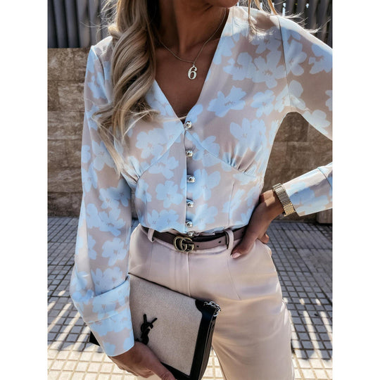 Damen Bluse mit floralem Druck und Knopfleiste R&B