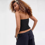 Damen gestreiftes Top mit Rüschendetails und modischem BindR&Band R&B