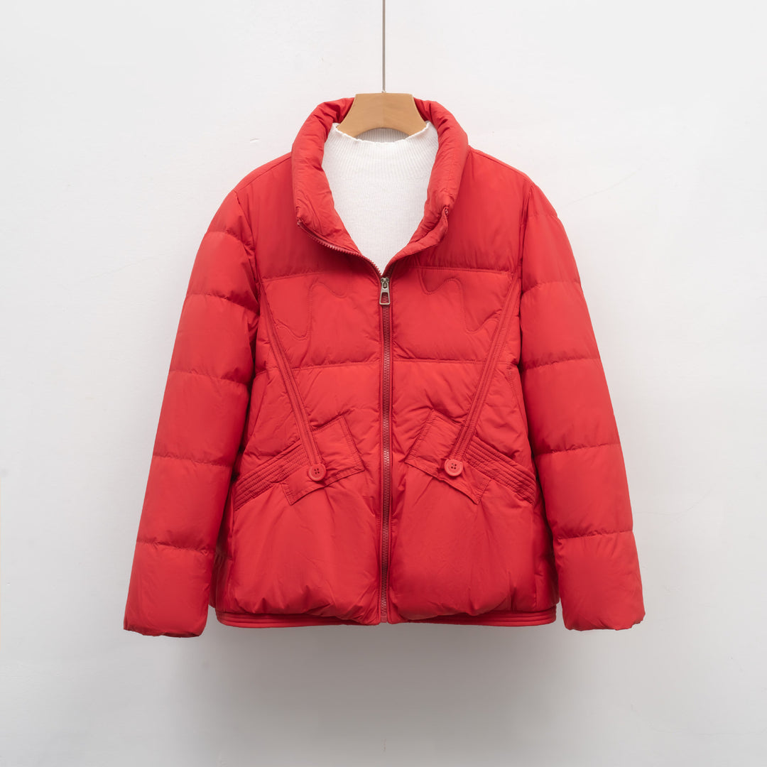 Damen gesteppte Winterjacke mit praktischen Taschen und hohem Kragen R&B