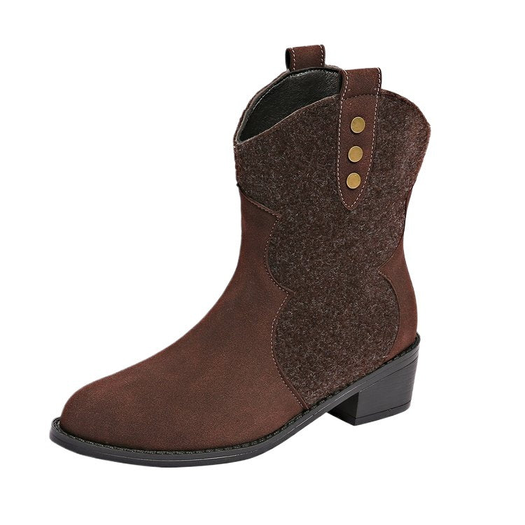 Damen Modische Cowboy-Stiefeletten mit geschmackvollen Details und robustem Blockabsatz R&B