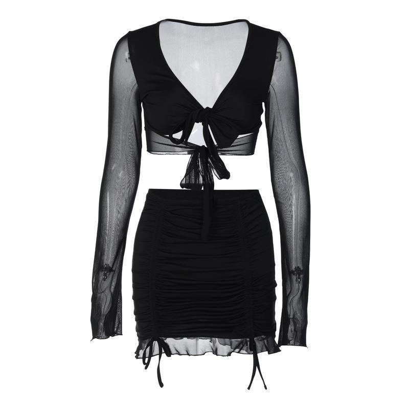 Damen Verspieltes Minikleid mit transparenten Langärmeln und gerafftem Rock R&B
