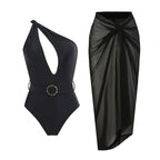 Damen Einteiliger Badeanzug mit asymmetrischem Schnitt und Wickelrock R&B