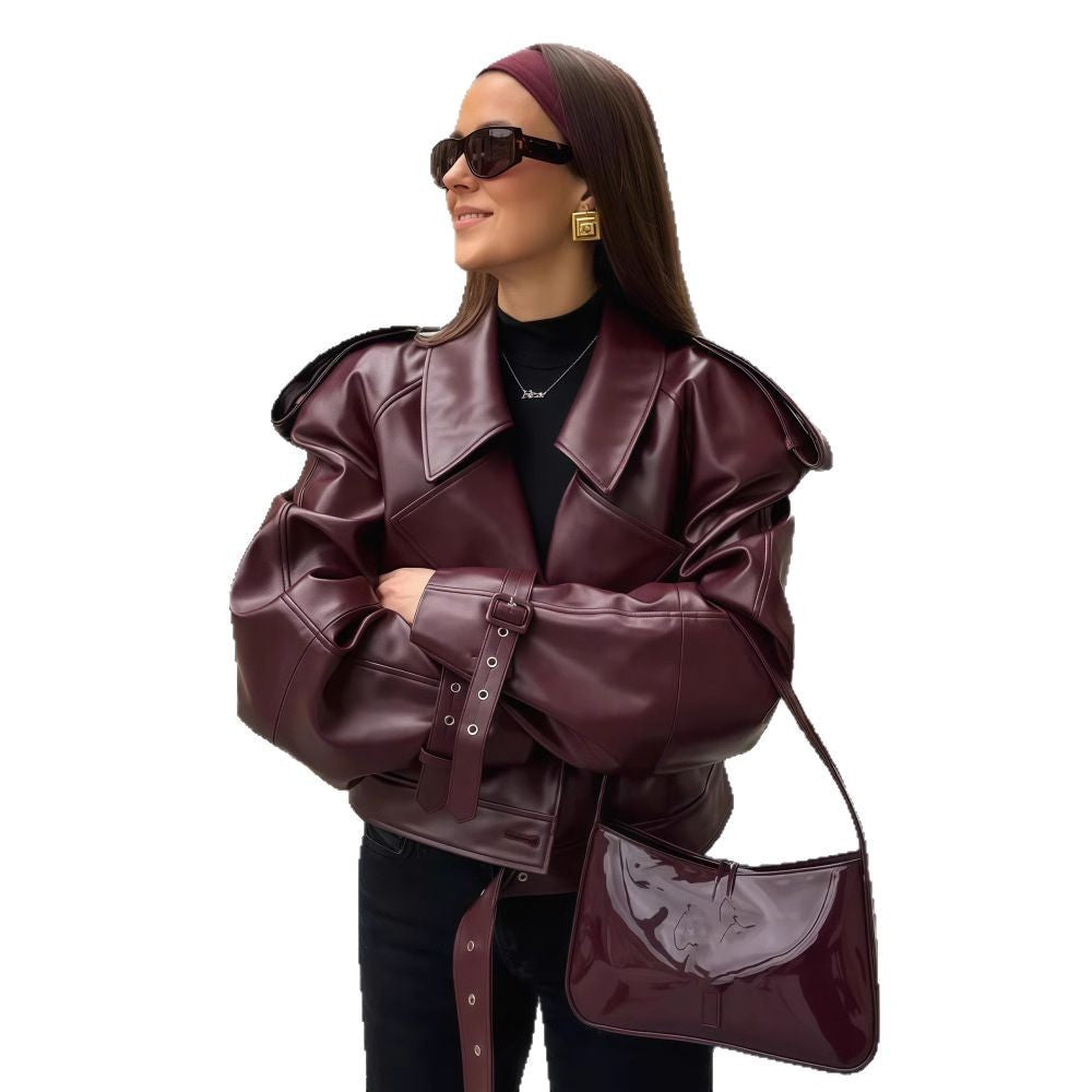 Damen oversized Kunstlederjacke mit statement-Manschetten R&B