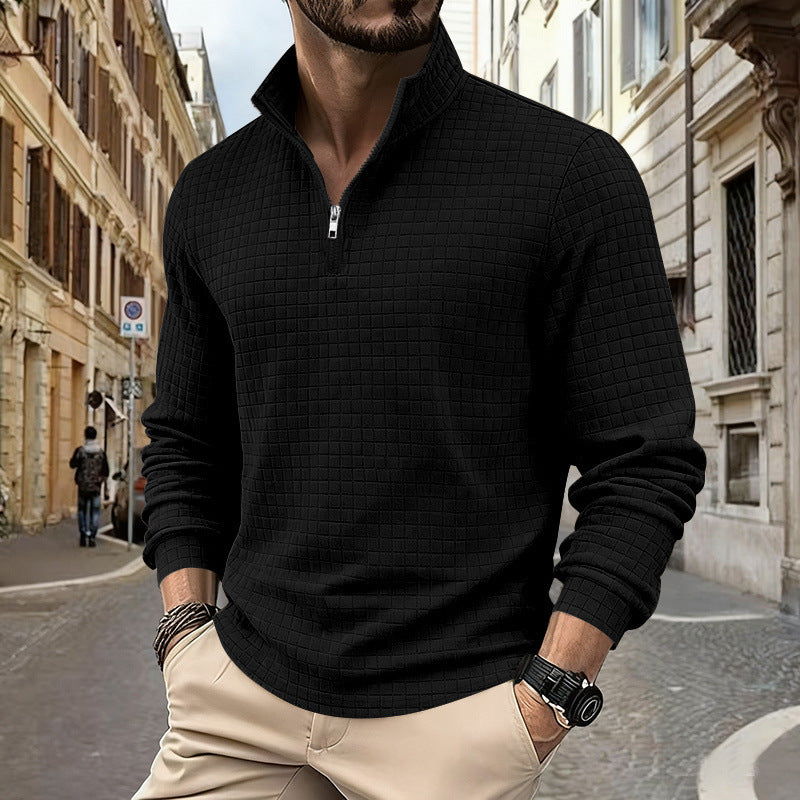 Herren sportlicher Pullover mit Halbreißverschluss und strukturierter Oberfläche R&B