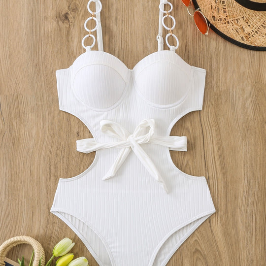 Damen Einteiler Badeanzug mit modischem Cut-Out Design und verstellbaren Trägern R&B