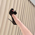 Damen Slingback High Heel Pumps mit Spitzenverzierung und dekorativem Schleifenelement R&B