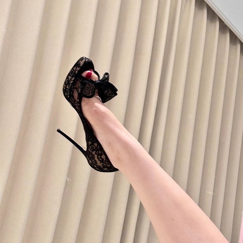 Damen Slingback High Heel Pumps mit Spitzenverzierung und dekorativem Schleifenelement R&B
