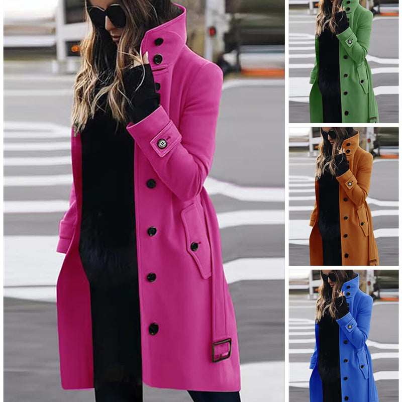 Damen eleganter Trenchcoat mit hohem Kragen und praktischen Taschen