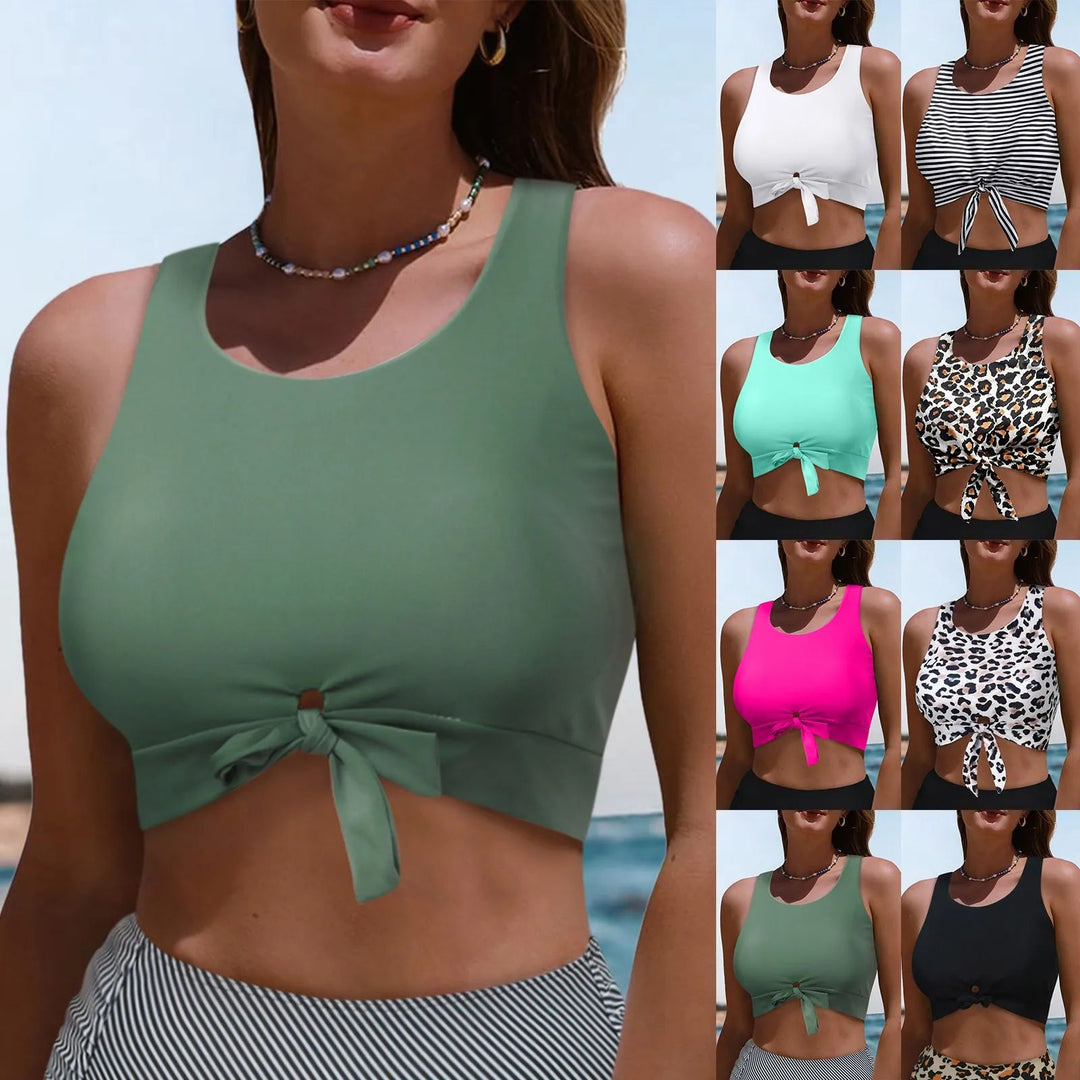 Damen Sportlicher Crop-Top mit Schlaufenbindung R&B