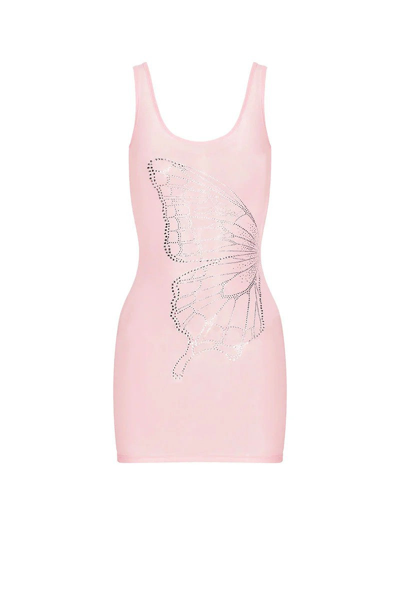 Damen Figurformendes Minikleid mit Schmetterlingsmotiv und Glitzersteinen R&B