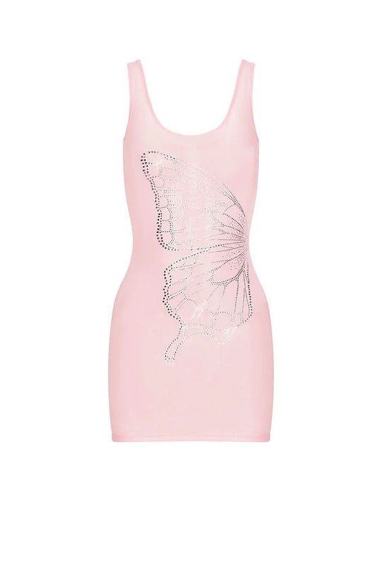 Damen Figurformendes Minikleid mit Schmetterlingsmotiv und Glitzersteinen R&B