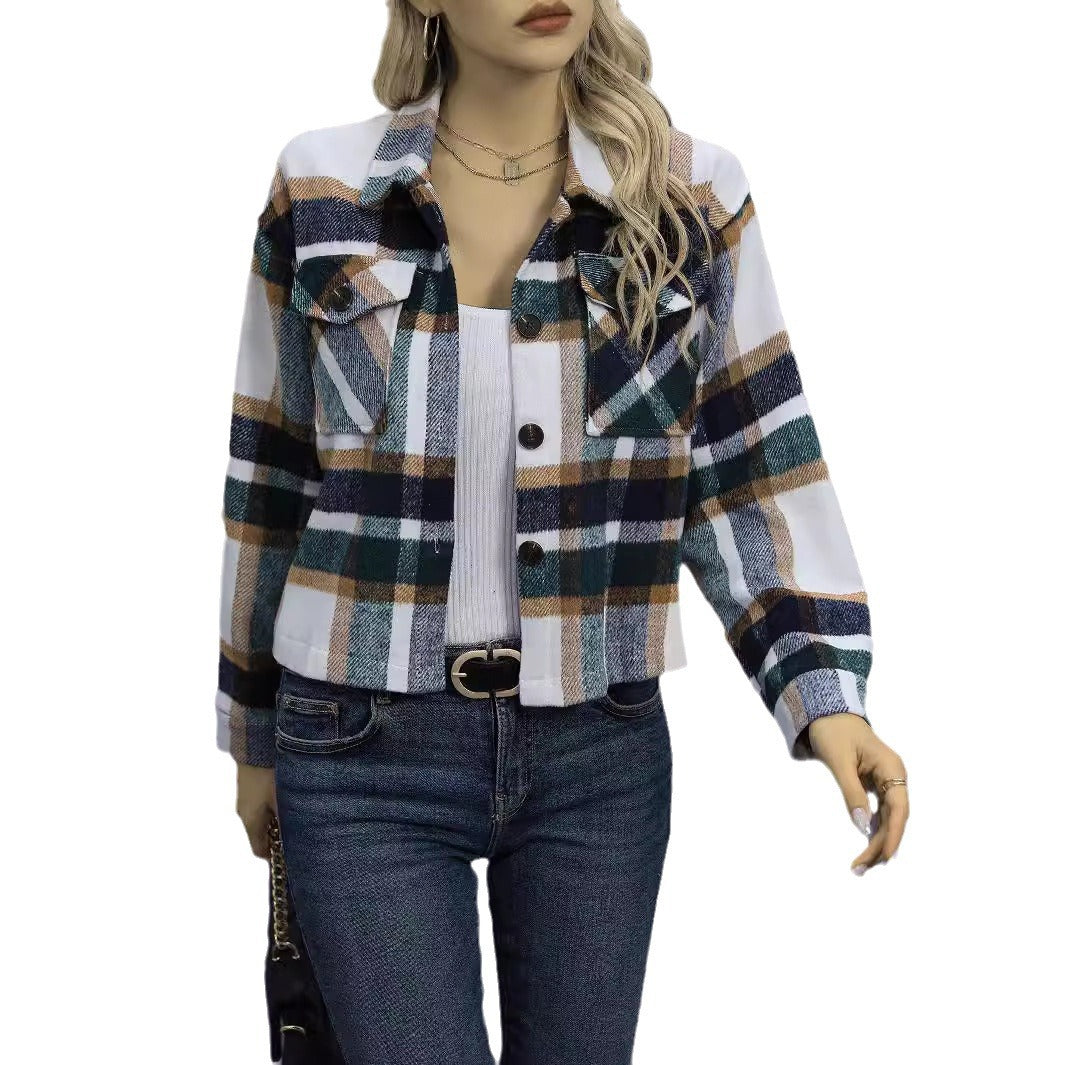Damen Karierte Flanelljacke mit Taschen R&B