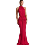 Damen Elegantes Maxikleid mit schickem Halterdesign und raffiniertem Drapierungselement EB