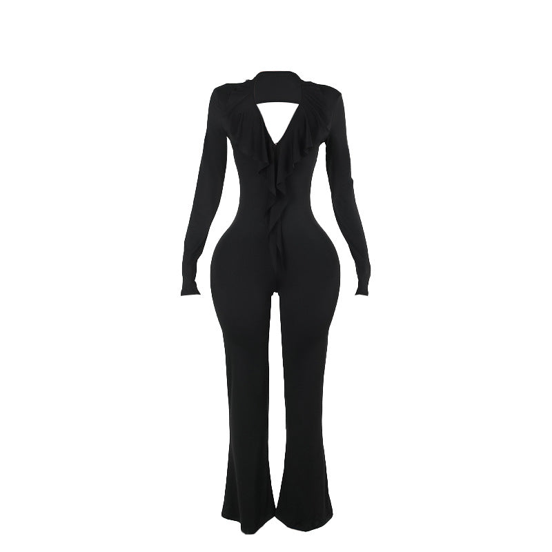 Damen trendiger Jumpsuit mit offenem Rücken und leichtem Stoff R&B