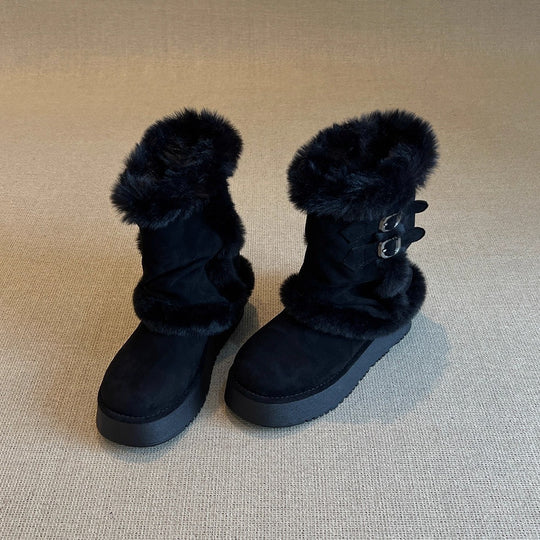 Damen modische Winterstiefel mit kuscheligem Kunstfell und praktischem Doppelriemen R&B