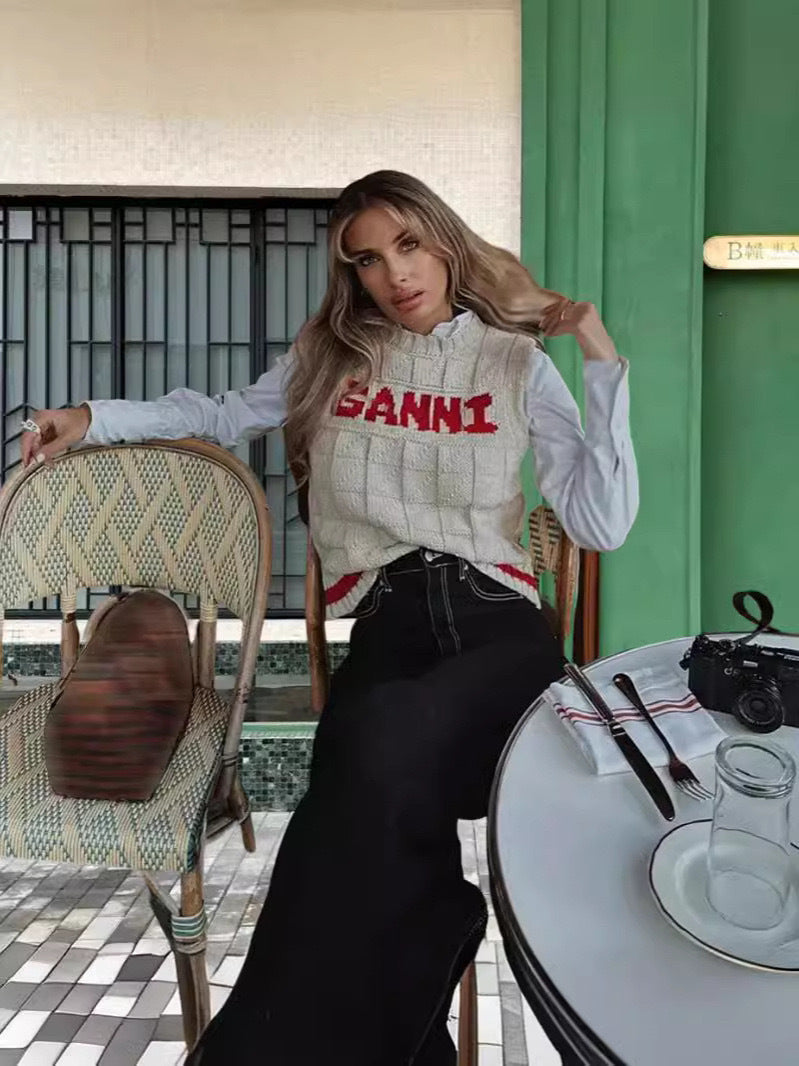 Damen Strickpullover mit modischem Schriftzug R&B