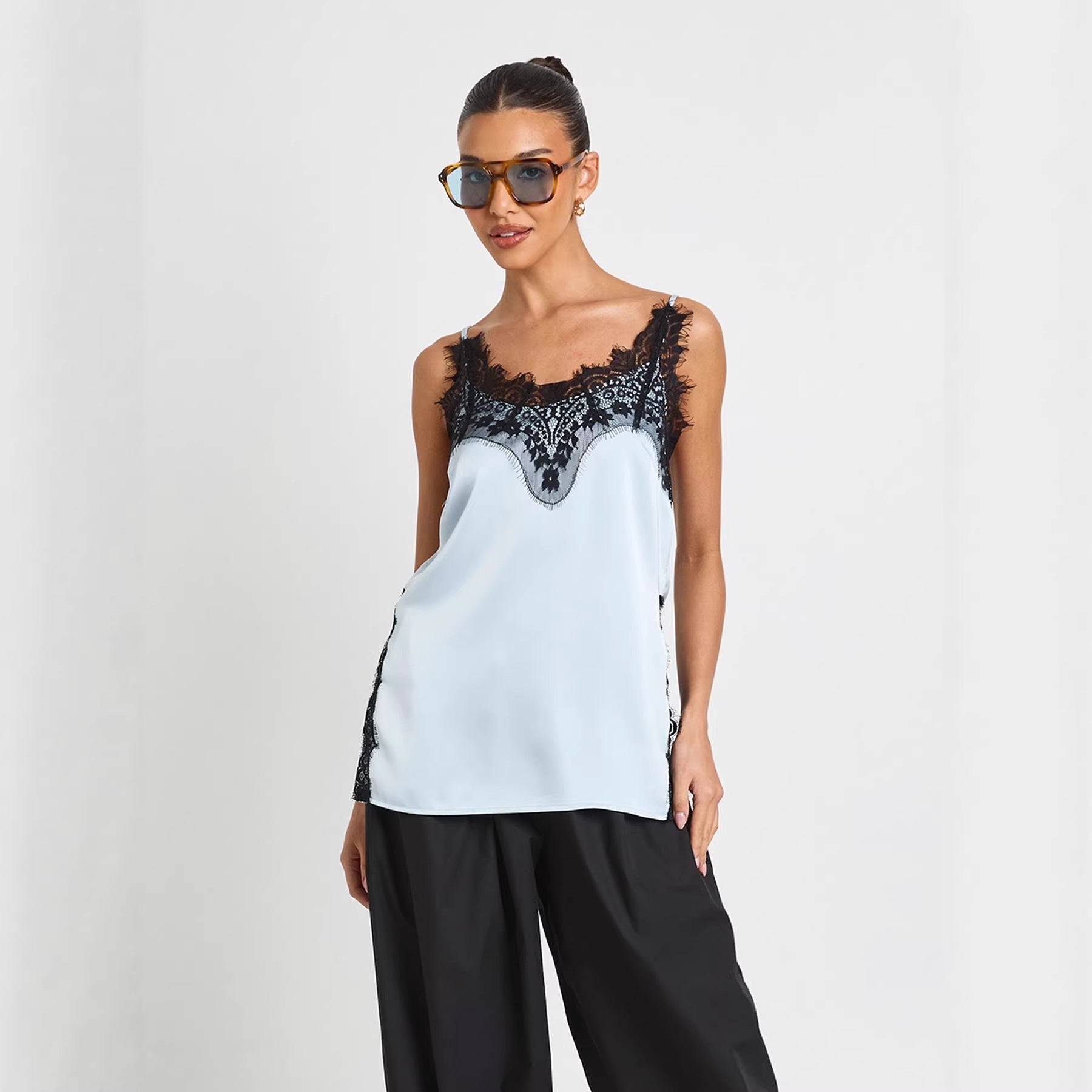 Damen Satin Cami mit Spitzenakzenten R&B