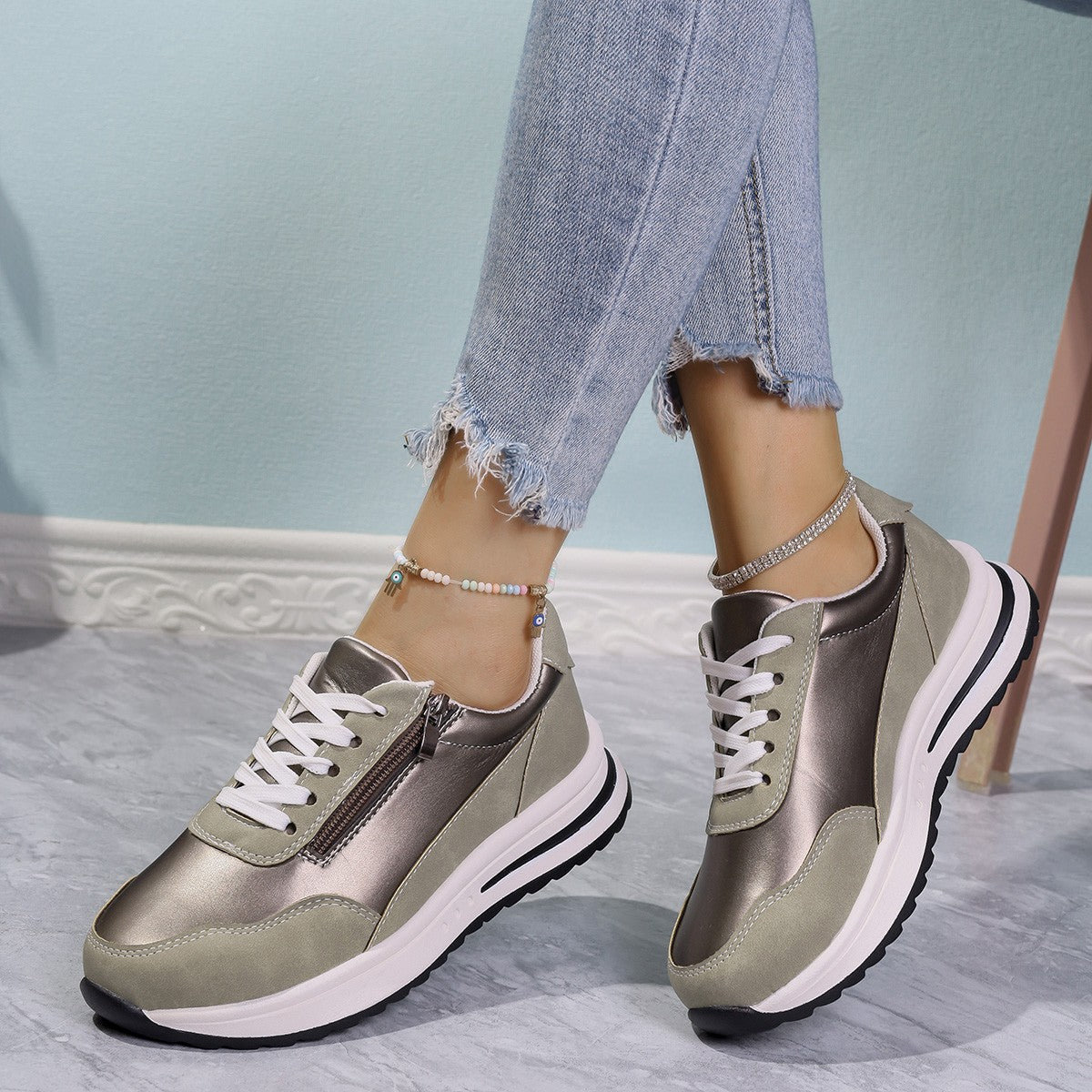 Damen Sportliche Sneakers mit praktischen Reißverschluss und atmungsaktiver Sohle R&B
