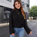 Damen Strickpullover mit hohem Kragen und lässigem Schnitt R&B