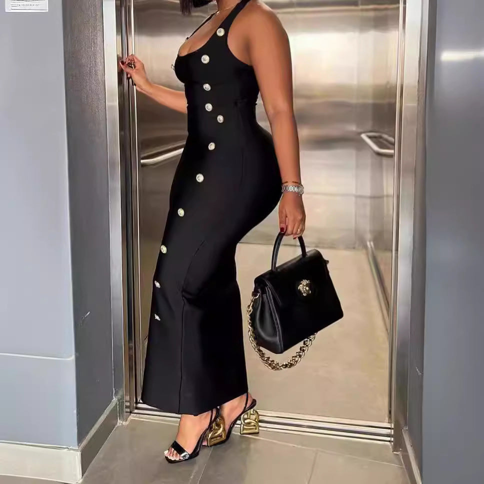 Damen Figurbetontes Maxikleid mit Knopfdetails R&B