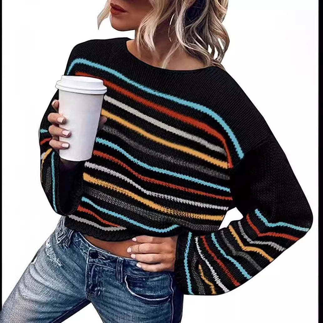 Damen gestreifter, lässiger Pullover R&B