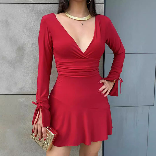 Damen Wickelkleid mit langen Ärmeln und elegante Schnürdetails R&B