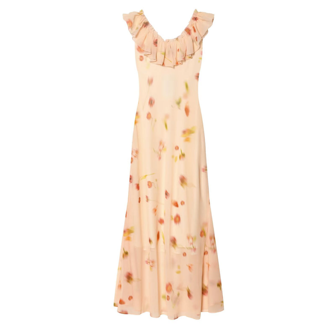 Damen Maxikleid mit romantischem Volant und floralen Akzenten R&B