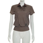 Damen Polo-Shirt mit eleganter Längsstreifen-Optik und klassischem Kragen R&B