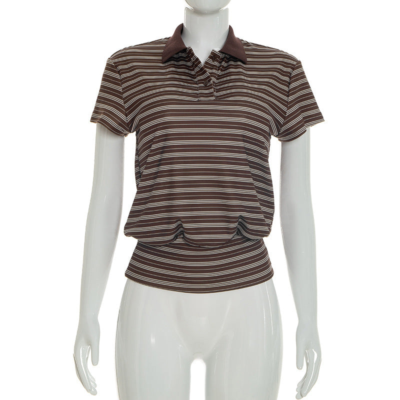 Damen Polo-Shirt mit eleganter Längsstreifen-Optik und klassischem Kragen R&B