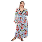 Damen Maxi-Kleid mit elegantem Floral-Design und tiefem V-Ausschnitt R&B