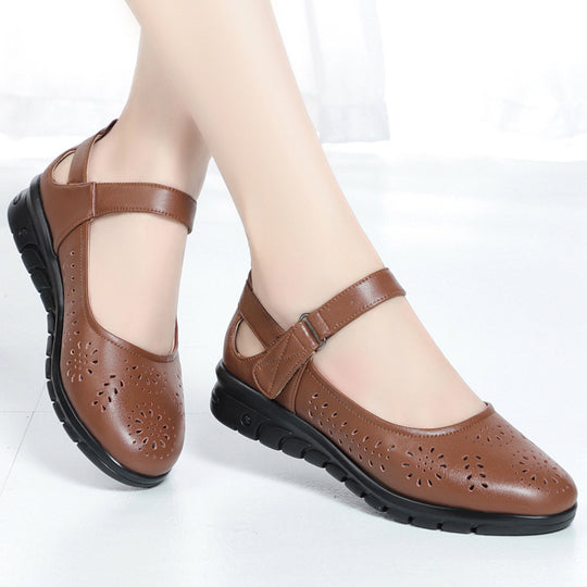 Damen Atmungsaktive Ballerinas mit verstellbarem Riemen und modischem Lochmuster R&B