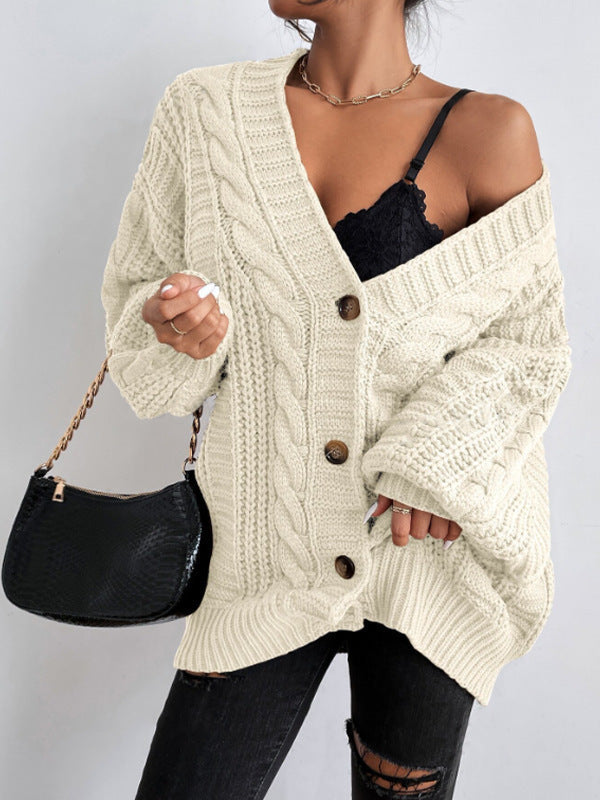 Damen Grobstrick Cardigan mit weiten Ärmeln und Knopfdetails R&B