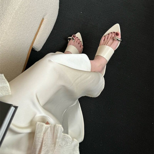 Damen elegante Open-Toe Mules mit spitzem Design R&B