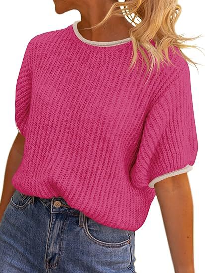 Damen lässiges Ripp-Strickoberteil mit kontrastierenden Abschlüssen R&B