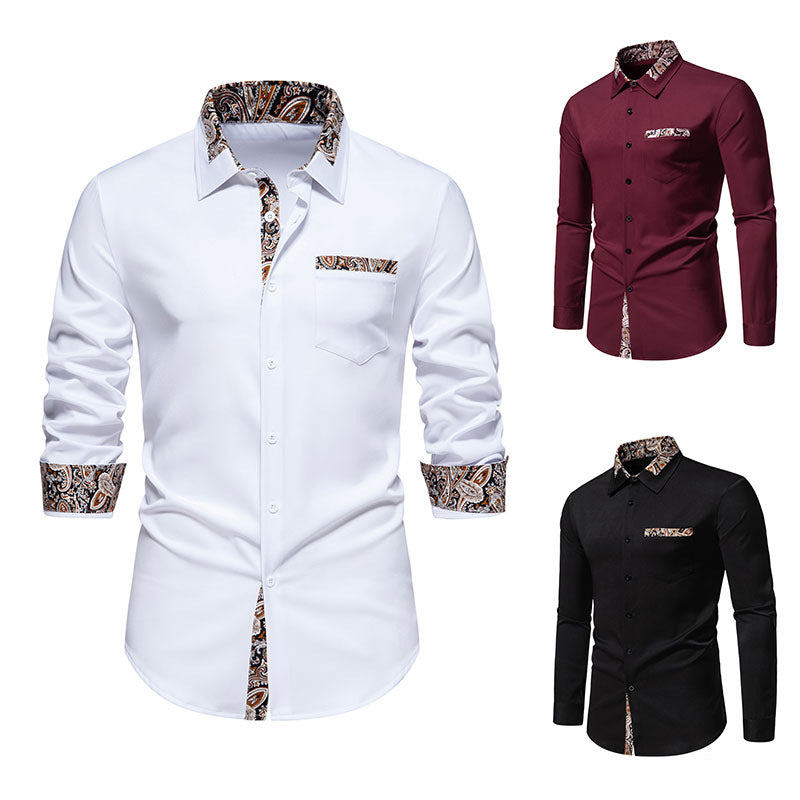 Herren klassisches Langarmhemd mit modernem Paisley-Muster R&B
