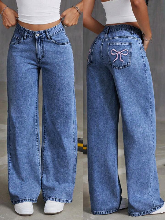 Damen Weite Jeanshose mit einzigartiger Schnürdetailgestaltung R&B
