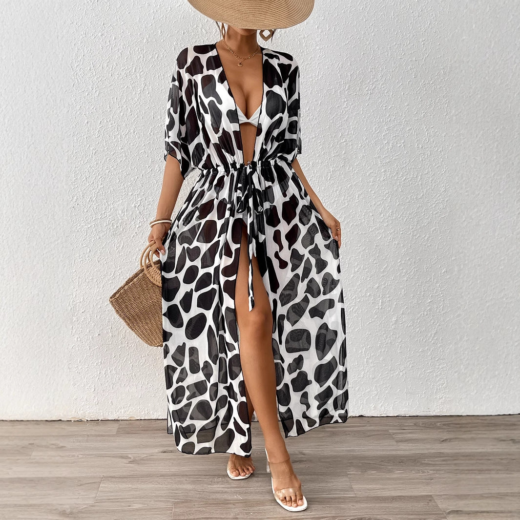 Damen modischer Strandkaftan mit seitlichem Kordelzug R&B