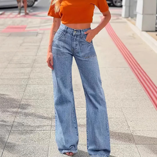 Damen weit geschnittene Jeans mit fransigem Saum R&B