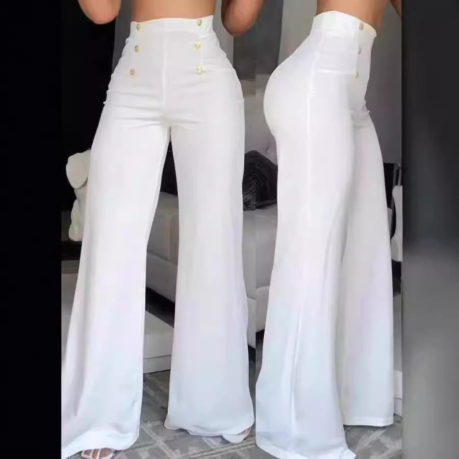 Damen Hochtaillierte Palazzo-Hose mit goldenen Knöpfen R&B