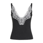 Damen Elegantes Top mit Spitzenverzierung und tiefem V-Ausschnitt R&B