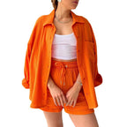 Damen lässige Oversized-Hemdjacke mit Gürtel R&B