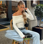Damen Off-Shoulder Oberteil mit rippierter Struktur und figurbetonter Passform R&B