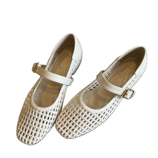 Damen geschlossene Ballerinas mit festem Riemen und geflochtenem Obermaterial R&B